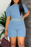 Green Casual Solid Patchwork With Belt O Neck Straight Rompers