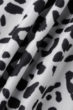 Scollo a V con spacco patchwork leopardato stampa casual nero Plus Size due pezzi