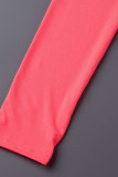 Fluorescerend roze sexy sportkleding effen patchwork asymmetrische skinny rompertjes met O-hals