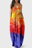 Robe longue à bretelles spaghetti dos nu imprimé sexy multicolore