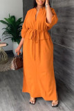 Tangerine Casual Solid Patchwork Schlitz V-Ausschnitt Gerade Kleider
