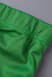 Grüner, lässiger, solider Patchwork-Falten-O-Ausschnitt mit kurzen Ärmeln, zweiteilig