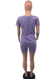 Purple Casual Solid Patchwork O Neck Short Sleeve Two Pieces