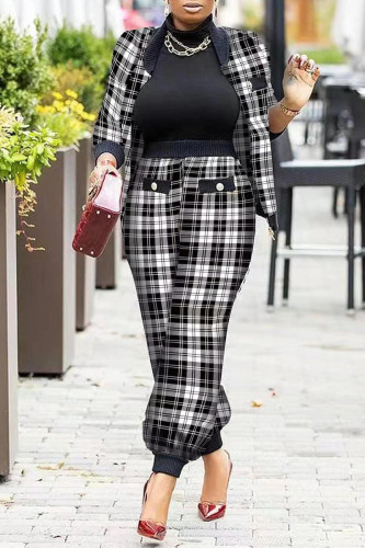 Black White Fashion Casual Print Patchwork Long Sleeve Two Pieces