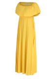 Gele casual elegante effen patchwork vouw uit de schouder rechte jurken