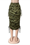 Kamouflage Mode Casual Print Patchwork Draw String Vanlig hög midja kjol