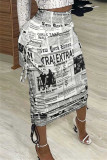 Falda moda casual estampado patchwork cordón regular cintura alta blanco