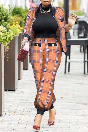 Tangerine Red Fashion Casual Print Patchwork Long Sleeve Two Pieces
