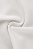 Tops de colarinho dobrados com fivela de patchwork sólido casual branco