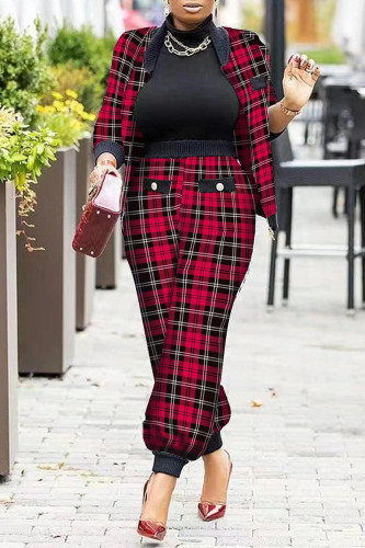 Red Fashion Casual Print Patchwork Long Sleeve Two Pieces