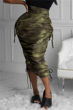 Camouflage Mode Casual Print Patchwork Trekkoord Regelmatige Hoge Taille Rok