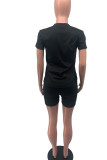 Black Casual Solid Patchwork O Neck Short Sleeve Two Pieces
