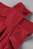 Robe à manches courtes à manches courtes et à encolure en V à la mode décontractée rouge