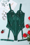 Ink Green Sexy Solid Patchwork See-through Lingerie