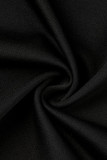 Zwart sexy effen patchwork doorschijnend O-hals korte mouw twee stukken