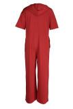Red Fashion Casual Solid Basic V-hals Regular Jumpsuits