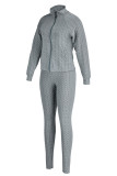 Grey Sexy Sportswear Patchwork Zipper Collar Long Sleeve Two Pieces (With Mask)