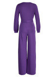 Lila Fashion Casual Solid Frenulum V-Ausschnitt Regular Jumpsuits