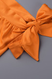 Robes Décontractées Solides Patchwork Col Oblique Droites Orange Grande Taille