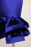 Calças retas de cor sólida azul elegante patchwork flounce cintura alta