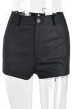 Schwarze, modische, lässige, solide Patchwork-Träger-Design-dünne Shorts mit hoher Taille