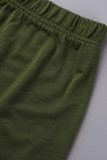Армейский зеленый модный повседневный принт асимметричный с круглым вырезом плюс размер из двух частей