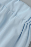 Correa de espagueti de retazos de vendaje a rayas casual azul de talla grande de dos piezas