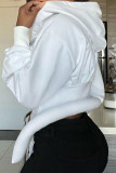 Witte mode casual effen patchwork asymmetrische kraag met capuchon bovenkleding