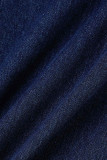 Bleu foncé mode décontracté solide déchiré Patchwork chaînes taille haute jean skinny