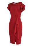 Robe à manches courtes à manches courtes et à encolure en V à la mode décontractée rouge