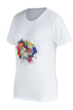 Blå Mode Casual Cartoon Print Basic O-hals T-shirts