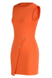 Tangerine Red Fashion Casual Solid Patchwork O Neck Sleeveless Dress