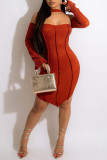 Rode sexy effen patchwork asymmetrische halter onregelmatige jurk Jurken