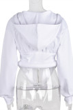 Vêtement d'extérieur à col à capuche asymétrique en patchwork solide décontracté à la mode blanc