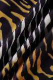 Tiger Pattern Fashion Sexy Print Slit Off the Shoulder Long Sleeve Dresses