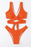 Orange Sexy Solid Bandage Patchwork Swimwears