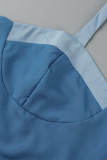 Cinturino per spaghetti patchwork con fasciatura a righe casual blu Plus Size in due pezzi