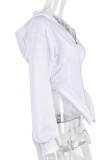 Weiße, modische, lässige, solide Patchwork-Oberbekleidung mit asymmetrischem Kapuzenkragen