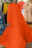 Abrikoos Casual effen patchwork gevouwen rechte jurken met ronde hals