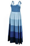 Blue Casual Striped Bandage Patchwork Spaghetti Strap Plus Size Two Pieces