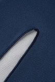 Robe décontractée à la mode décontractée en patchwork à manches courtes et col rond bleu profond