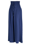 Синие повседневные однотонные однотонные штаны в стиле пэчворк с высокой талией и широкими штанинами