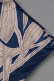Robe décontractée à la mode décontractée en patchwork à manches courtes et col rond bleu profond