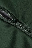 アーミーグリーンカジュアルプリントパッチワークOネック半袖ツーピース
