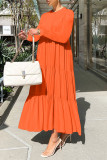 Оранжевые повседневные однотонные прямые платья в стиле пэчворк со складками и круглым вырезом