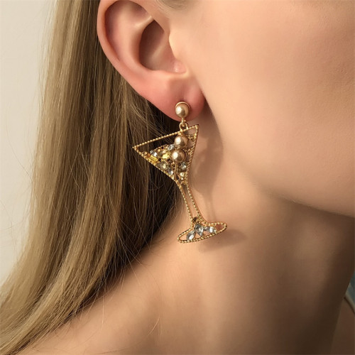 Boucles d'Oreilles Strass Perle Patchwork Mode Or