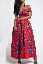 Red Bandage Patchwork V Neck Straight African Print Prom Dress