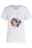 T-shirt con scollo a O di base con stampa di cartoni animati casual di moda blu