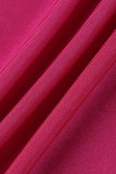 Розово-красные знаменитости Твердые лоскутные асимметричные вечерние платья с косым воротником Платья