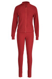 rose red Sexy Sportswear Patchwork Zipper Collar Long Sleeve Two Pieces (With Mask)